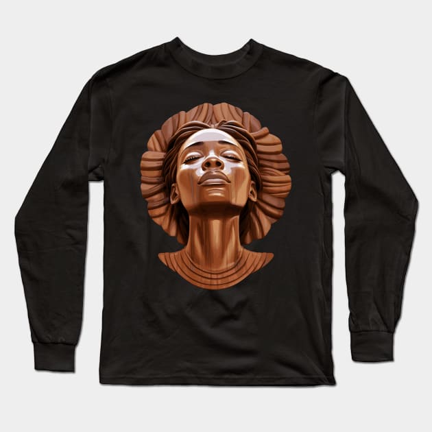 Wooden Carving of a Braided African Woman Long Sleeve T-Shirt by Graceful Designs